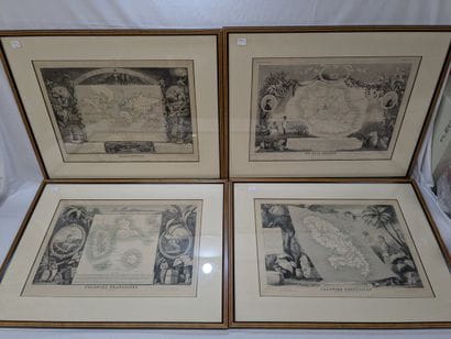 Lot de 4 cartes gravées, figurant des départements...