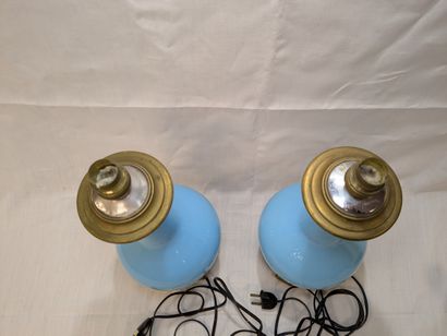 Paire de pieds de lampes en opaline et laiton....