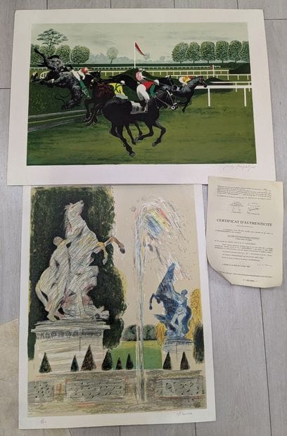 Lot de deux lithographies en feuilles, l'une...