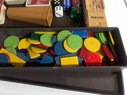 A game set including card games, a Mikado...