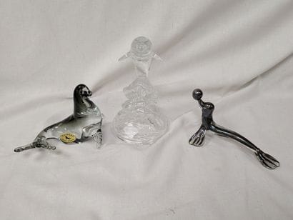 Lot de 3 sujets en verre et cristal comprenant...