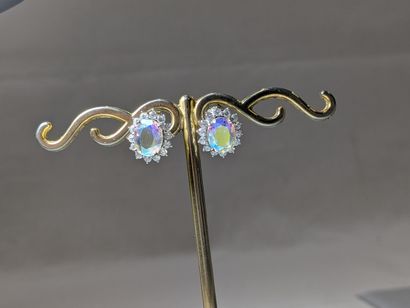 Paire de boucles d'oreilles en argent serties...