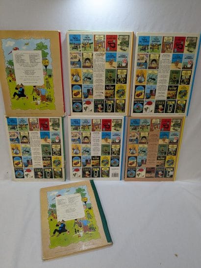 TINTIN. Lot de 7 bandes dessinées dont l'Affaire...