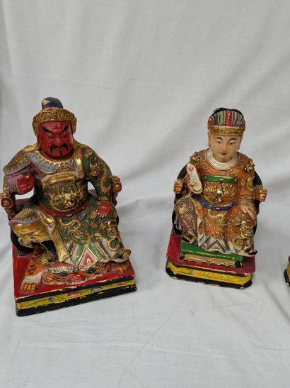 CHINA - Set of 4 polychrome wooden sculptures...