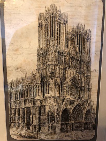 Paire de dessins à la plume signés R. BOUDAN...