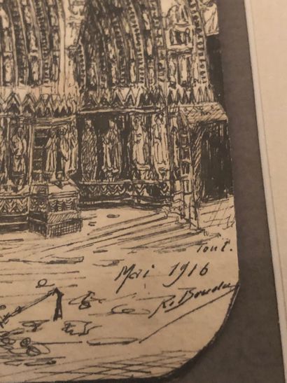 Paire de dessins à la plume signés R. BOUDAN...