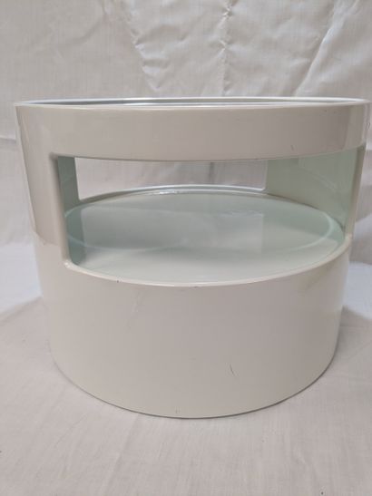 Petite table basse cylindrique en verre et...