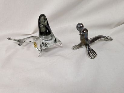 Lot de 3 sujets en verre et cristal comprenant...