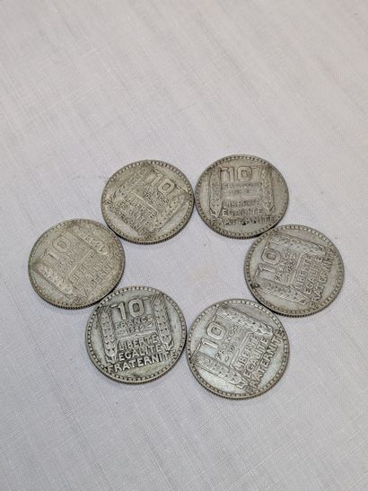 Set of 6 10-franc Turin silver coins (1929-30-31-32-33-34)....