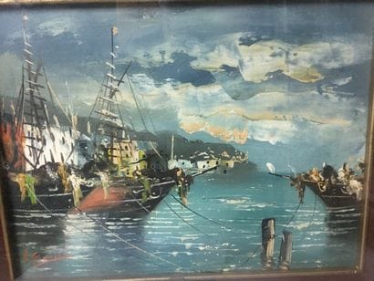 Paire d'Huiles sur carton figurant : Le port...