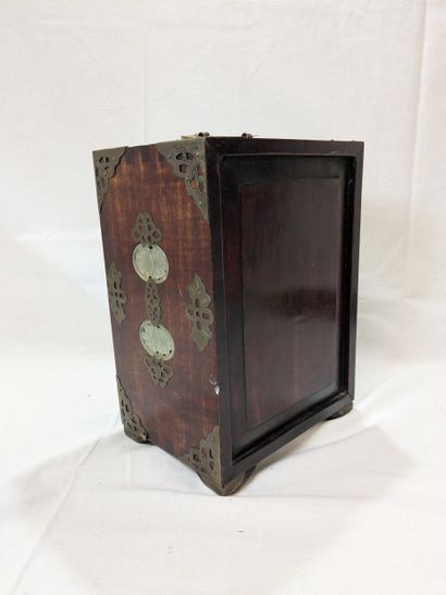 CHINA. Wood and metal jewelry box with semi-precious...
