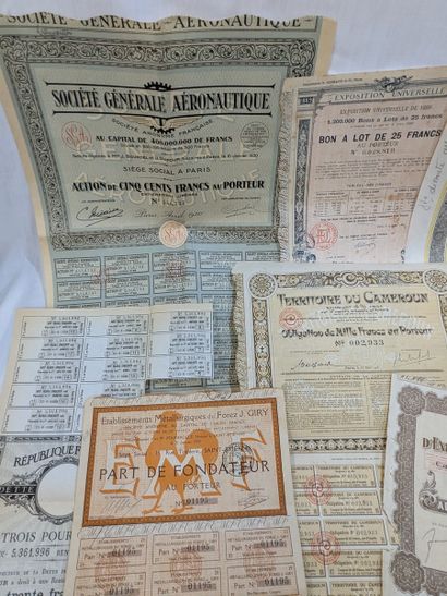 Set of 18 bearer bonds, including Société...