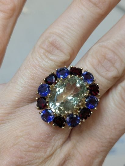 Bague en vermeil, sertie d'une prasiolite...