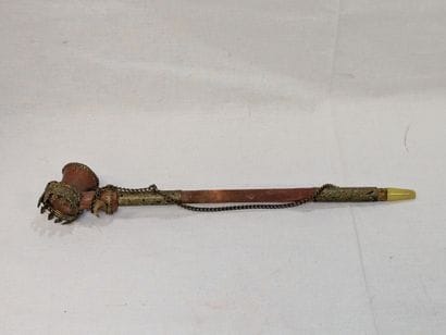 Ancienne pipe ottomane chibuk en métal et...