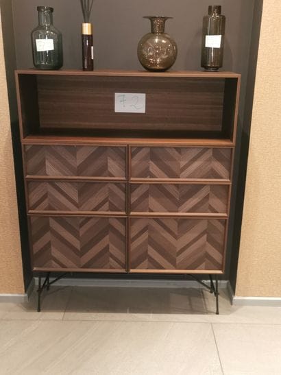 Commode 6 tiroirs à chevrons en bois et fer...