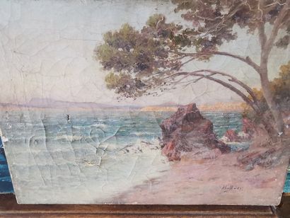 Lot de 7 toiles, dessins, lithographies dont...