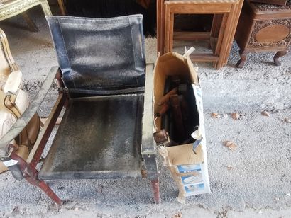 2 Fauteuils Safari en cuir et bois ( acc...