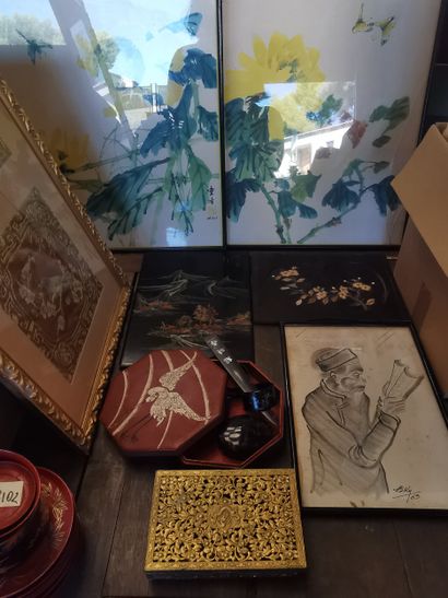 lot asiatique comprenant estampes , dessins...