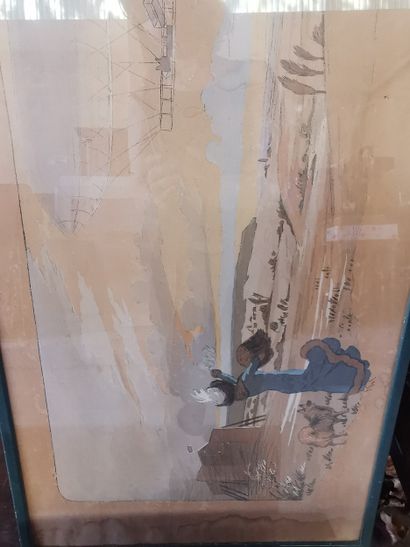 Lot de 7 toiles, dessins, lithographies dont...