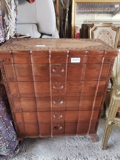 Meuble commode en bois exotique, 5 tiroirs,...