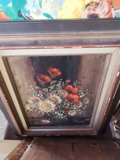 Lot de 7 toiles, dessins, lithographies dont...