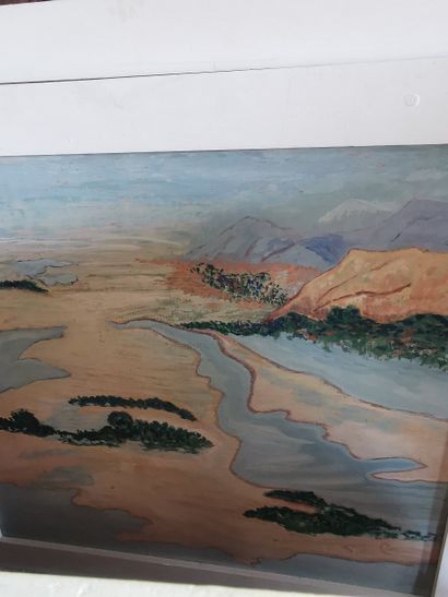 Lot de 3 tableaux sur bois, encadrement en...