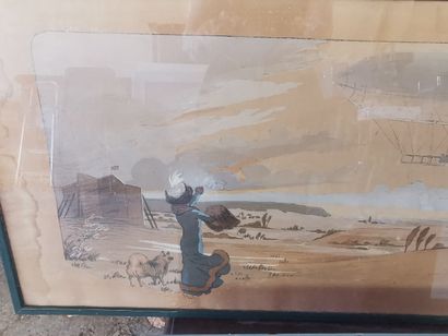 Lot de 7 toiles, dessins, lithographies dont...