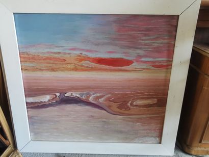 Lot de 3 tableaux sur bois, encadrement en...