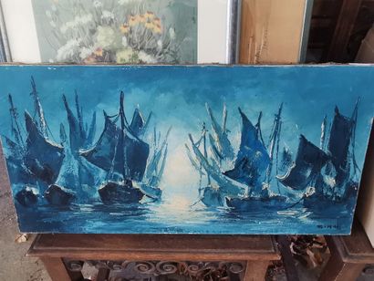 Lot de 7 toiles, dessins, lithographies dont...
