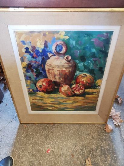 Lot de 8 toiles, dessins et lithographie...