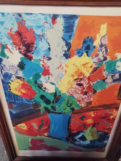 Lot de 7 toiles, dessins, lithographies dont...