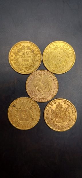 Lot of 5 Coins of 20 francs gold
Weight 32.10g
GOLD...