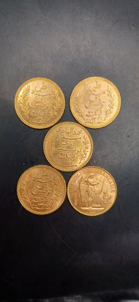 TUNISIA
Lot of 5 Coins of 20 francs gold
Weight...