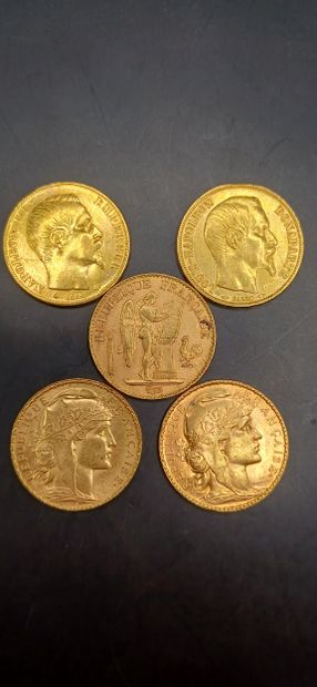 Lot of 5 Coins of 20 francs gold
Weight 32.10g
GOLD...