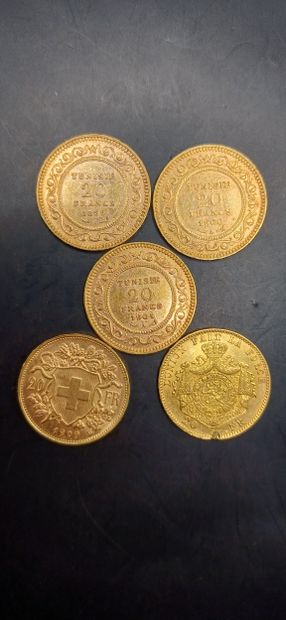 Lot of 5 20 franc gold coins including :
4...