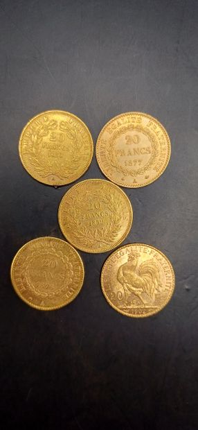 Lot of 5 Coins of 20 francs gold
Weight 31.99g
GOLD...