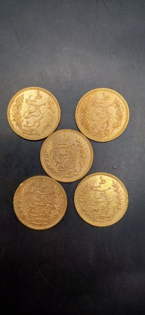 TUNISIA
Lot of 5 Coins of 20 francs gold
Weight...