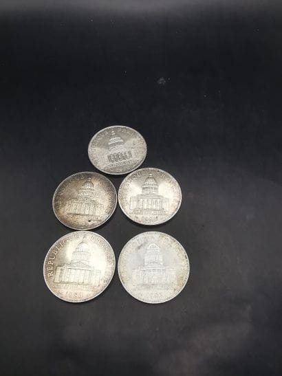 Set of 5 silver 100 franc coins 900/1000...
