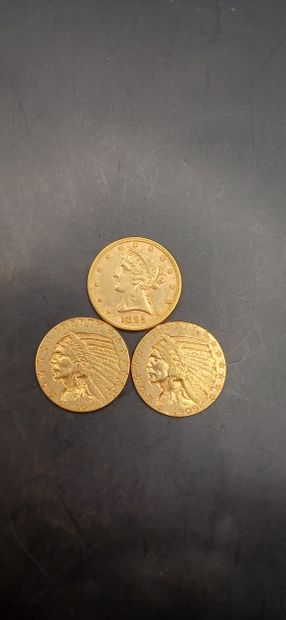 Lot of 3 pieces of 5 Gold Dollars, years...