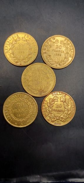 Lot of 5 Coins of 20 francs gold
Weight 31.92g
GOLD...