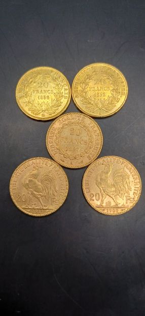 Lot of 5 Coins of 20 francs gold
Weight 32.10g
GOLD...