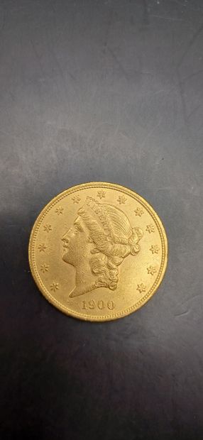 Pièce or de 20 Dollars, année 1900
Poids...