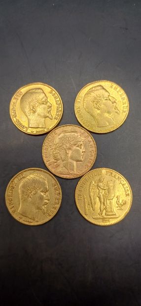 Lot of 5 Coins of 20 francs gold,
Weight:...