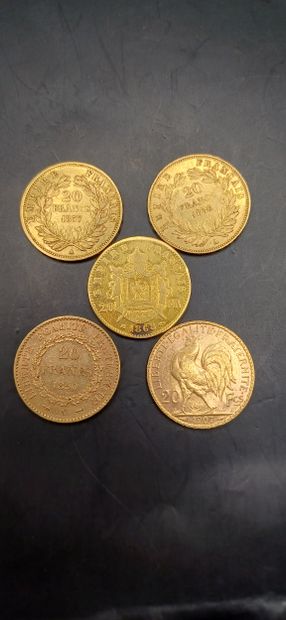 Lot of 5 Coins of 20 francs gold
Weight 31.97g
GOLD...