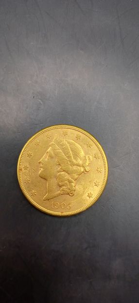 Pièce or de 20 Dollars, année 1905
Poids...
