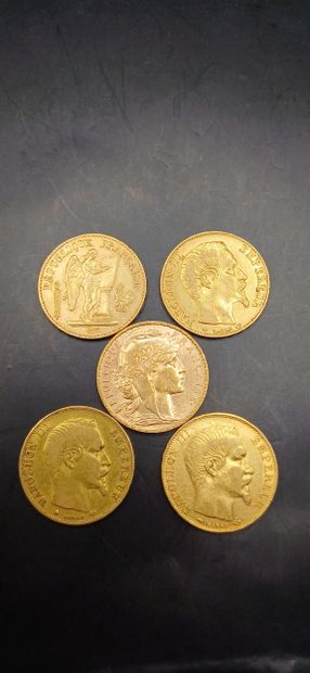 Lot of 5 Coins of 20 francs gold
Weight 32.13g
GOLD...