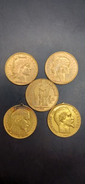 Lot of 5 20 franc gold coins
Weight : 32,18g
GOLD...