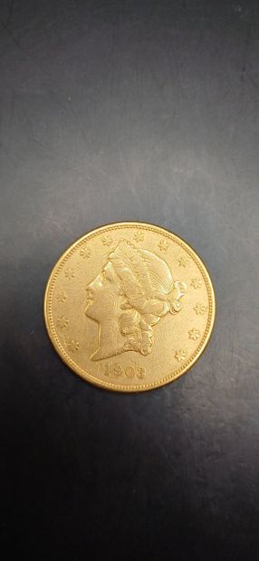 Pièce or de 20 Dollars, année 1903
Poids...
