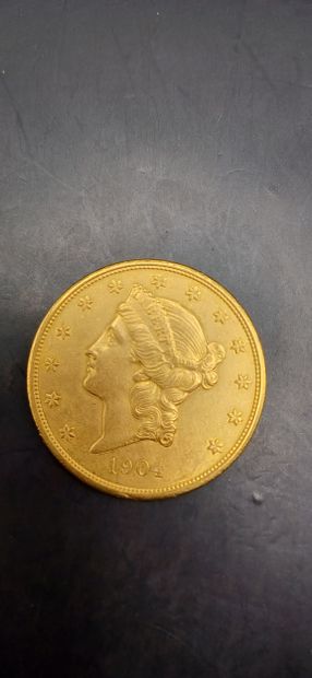 Pièce or de 20 Dollars, année 1904
Poids...