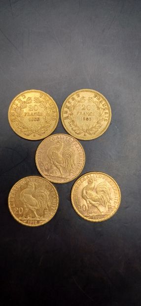 Lot of 5 Coins of 20 francs gold
Weight 32.21g
GOLD...